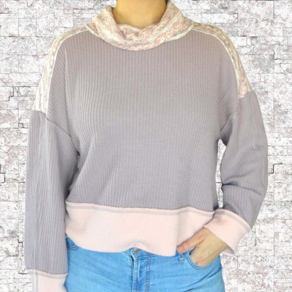 Belle Du Jour Women's Lavender Purple Cowl Neck Ribbed Knit Sweater Size XL